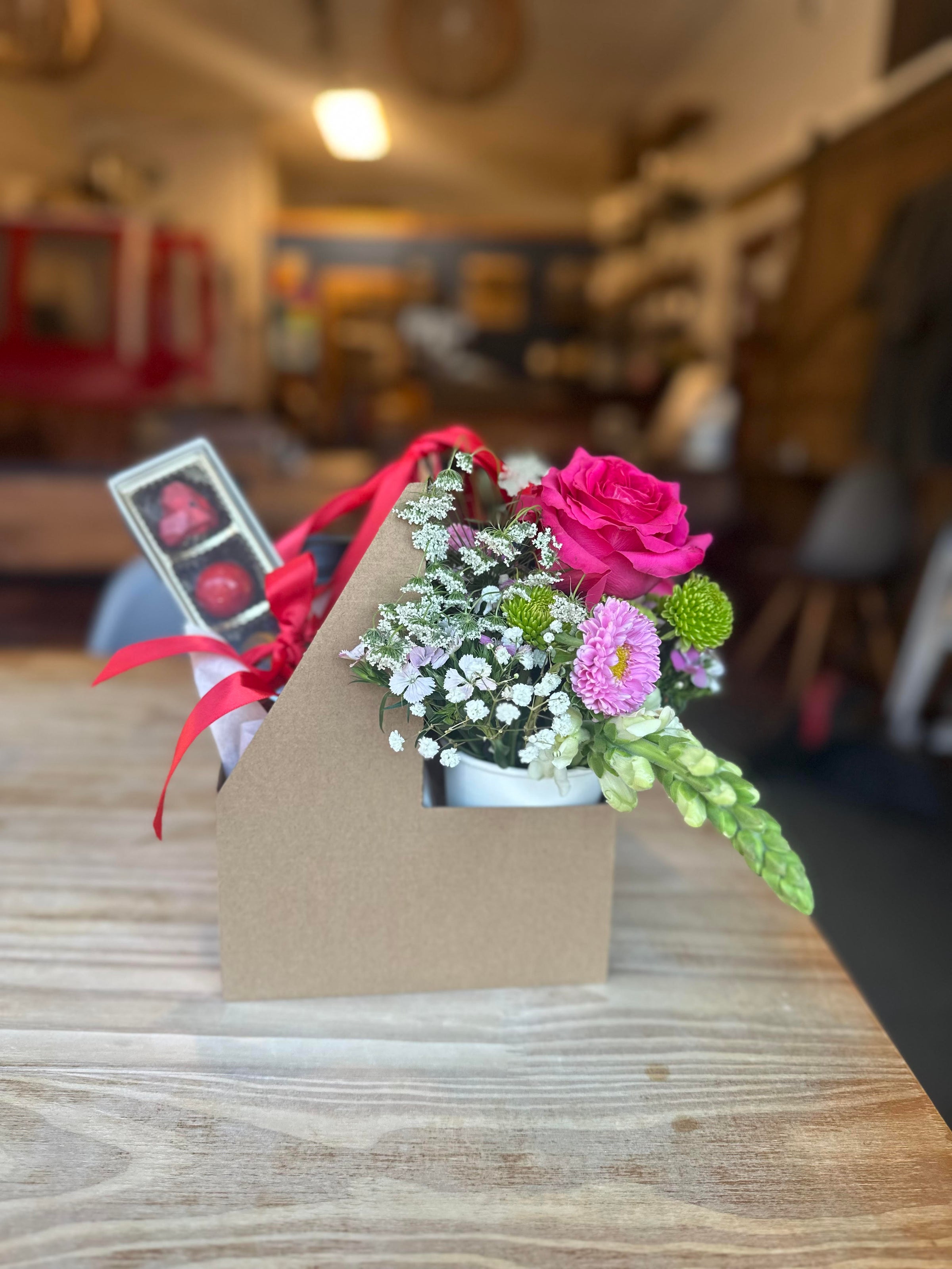 2 Cup Valentines Day Flower, Chocolate & Coffee Carrier | Harper's Cafe
